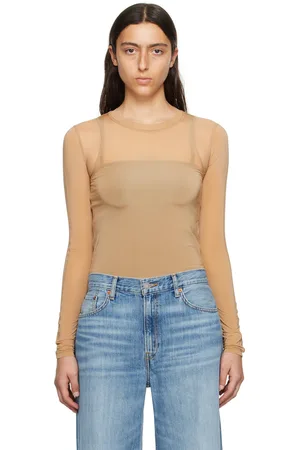 LVIR Beige Contrast Mesh Long Sleeve T-Shirt