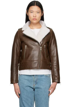 YVES SALOMON Brown Zip Leather Jacket
