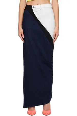 OTTOLINGER Blue Multiline Denim Maxi Skirt