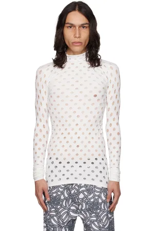 Maisie Wilen White Perforated Turtleneck