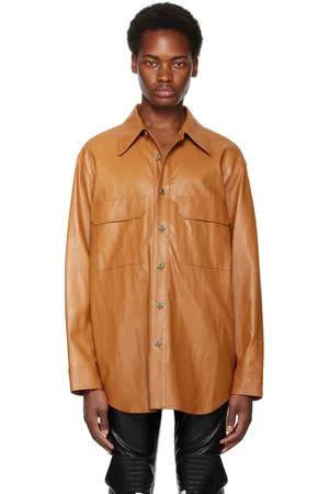 SYSTEM Tan Flap Pocket Faux-Leather Shirt