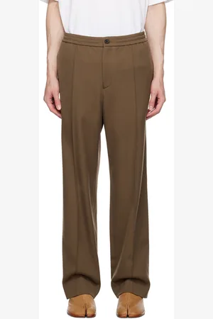 Solid Beige Pinched Seams Trousers