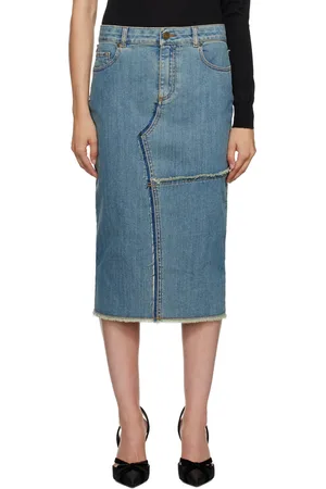 Tom Ford Blue Frayed Denim Midi Skirt