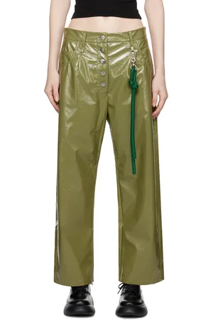 SONG FOR THE MUTE Green Straight-Fit Faux-Leather Trousers