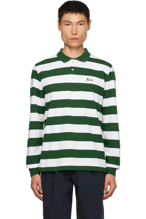Noah NYC Green & White Striped Long Sleeve Polo