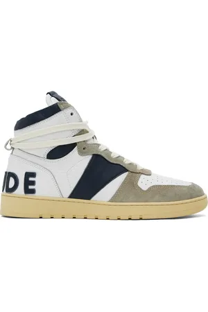 Rhude White & Navy Rhecess-Hi Sneakers