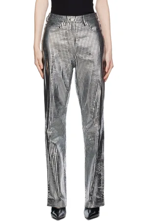 REMAIN Birger Christensen Black & Silver Striped Leather Pants