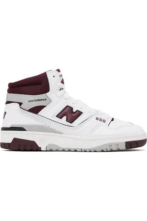 New Balance White & Burgundy 650 Sneakers