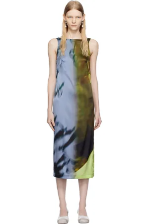 Serapis Blue & Khaki Open Back Midi Dress