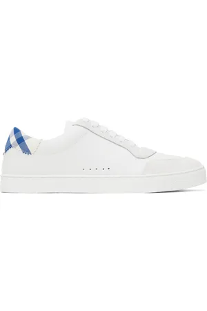 Burberry White & Blue Checked Sneakers
