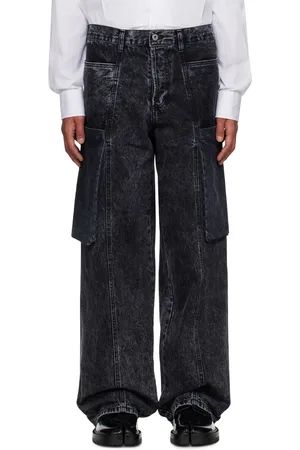 T/SEHNE Black Acid Wash Denim Cargo Pants