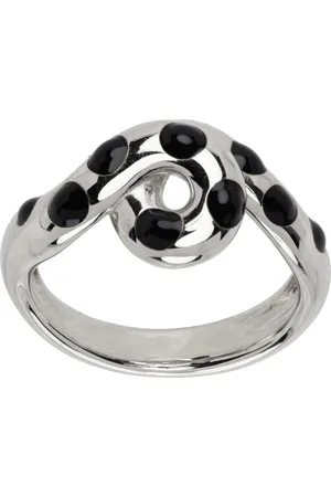 BEA BONGIASCA SSENSE Exclusive White Gold & Black Chonky Wave Ring
