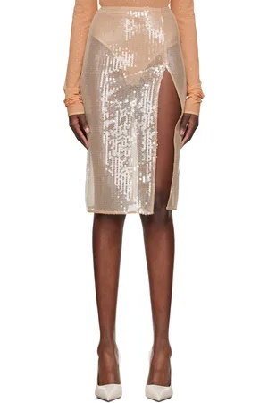 Nensi Dojaka Beige Vented Midi Skirt