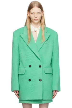 Msgm Green Double-Breasted Coat