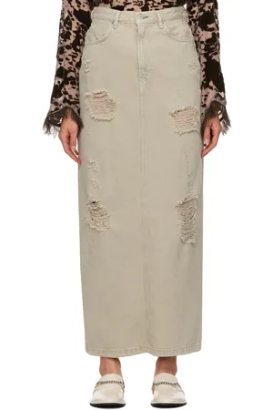Acne Studios Gray Distressed Denim Maxi Skirt