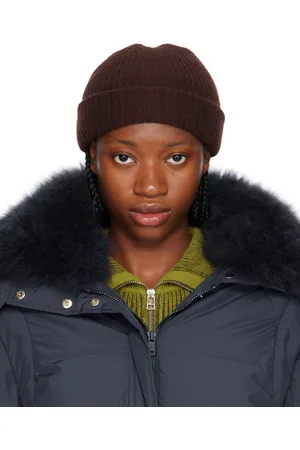YVES SALOMON Brown Ribbed Beanie