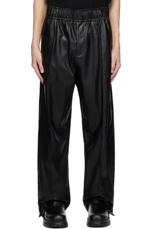 WOOYOUNGMI Black Drawstring Faux-Leather Trousers
