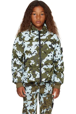 Stone Island Kids Blue & Green Printed Down Jacket
