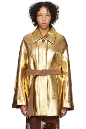 DRIES VAN NOTEN Tan & Gold Hand-Painted Jacket