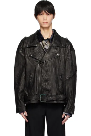 Acne Studios Black Crinkled Leather Jacket