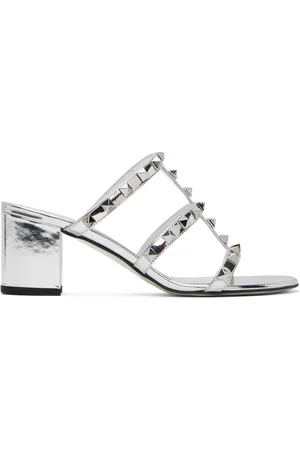 VALENTINO GARAVANI Silver Rockstud Heeled Sandals