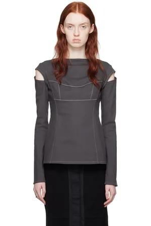 Elena Velez Gray Cutout Long Sleeve T-Shirt