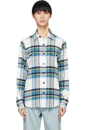 Noah NYC White & Blue Herringbone Shirt