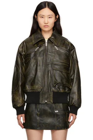 GCDS Black Workwear Rub-Off Leather Jacket