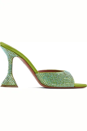 Amina Muaddi Green Caroline Crystal 95 Heeled Sandals