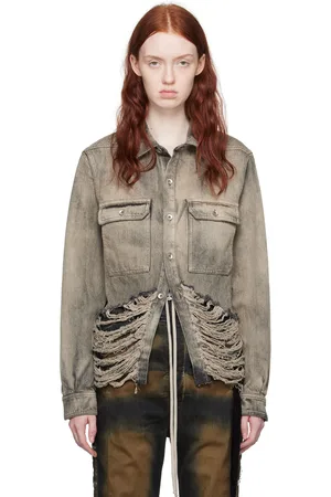 Rick Owens Taupe Cape Sleeve Denim Jacket
