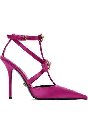 VERSACE Pink Gianni Ribbon Cage Satin Heels