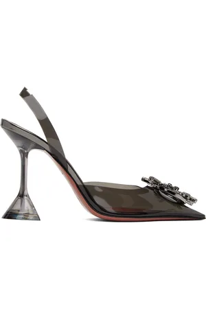 Amina Muaddi Gray Begum Glass Slingback Heels