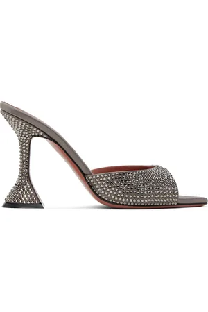 Amina Muaddi Gray Caroline Crystal Heeled Sandals