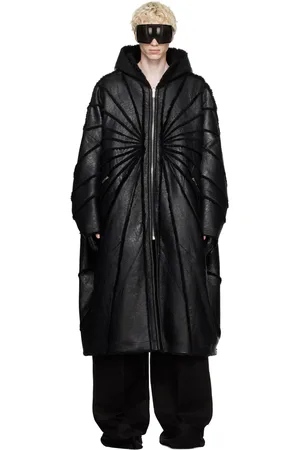 Rick Owens Black Jumbo Peter Leather Peacoat