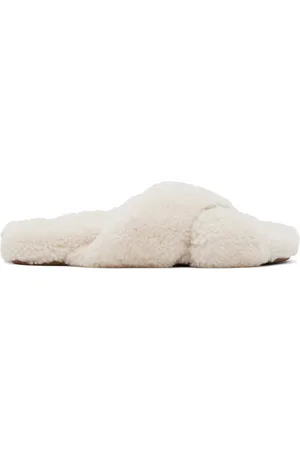 YVES SALOMON Off-White Curly Merino Mules