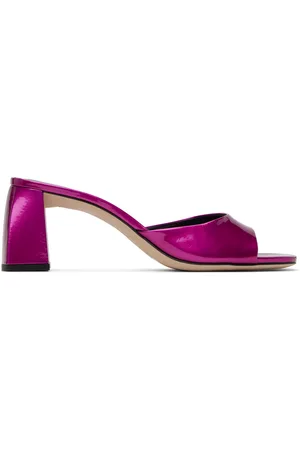 By Far Pink Romy Metallic Patent Leather Heeled Sandals