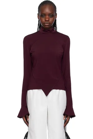 FIDAN NOVRUZOVA Burgundy Flared Cuff Long Sleeve T-Shirt