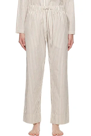 Tekla Off-White & Brown Drawstring Pyjama Pants