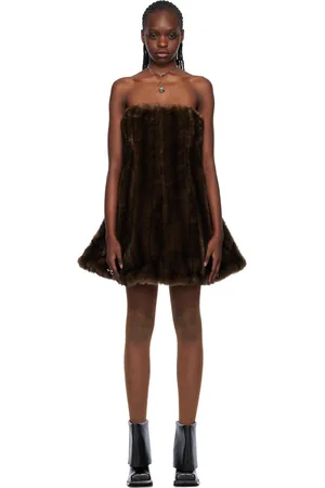 FIDAN NOVRUZOVA Brown Strapless Faux-Fur Minidress