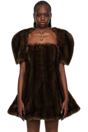 FIDAN NOVRUZOVA Brown Cropped Faux-Fur Cardigan