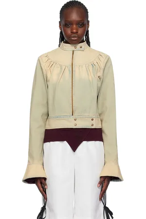 FIDAN NOVRUZOVA Beige & Green Gathered Denim Jacket