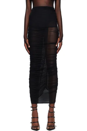 MUGLER Black Sheer Midi Skirt
