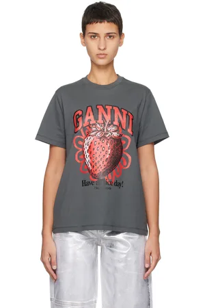 Ganni Gray Strawberry T-Shirt