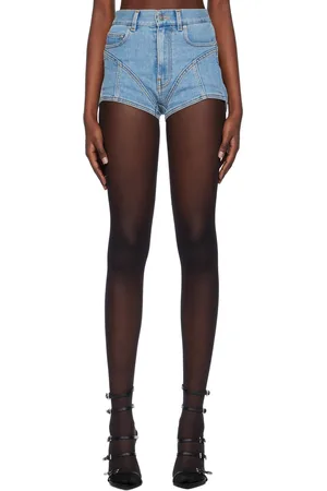 MUGLER Blue & Black Spiral Denim Shorts