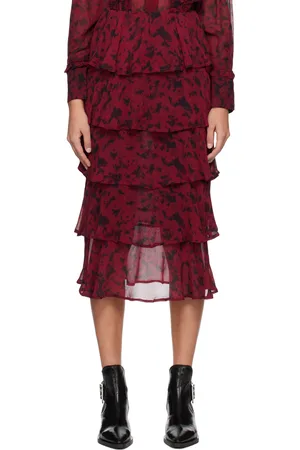 Ganni Red & Black Tiered Maxi Skirt