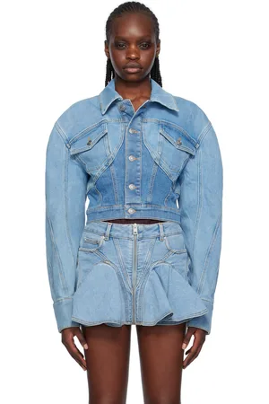 MUGLER Blue Cropped Denim Jacket