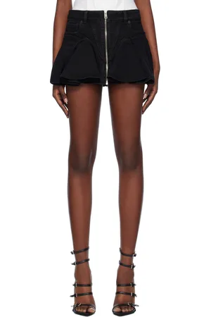 MUGLER Black Ruffled Denim Miniskirt