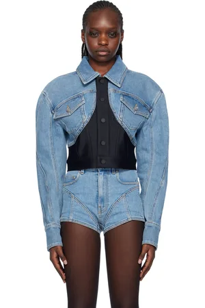 MUGLER Blue & Black Cropped Denim Jacket