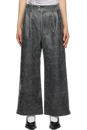 Vaquera Gray Distressed Leather Pants