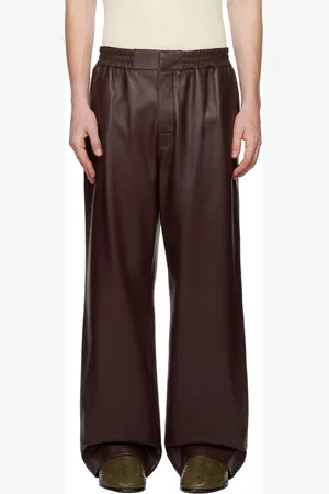 Bottega Veneta Burgundy Wide-Leg Leather Pants